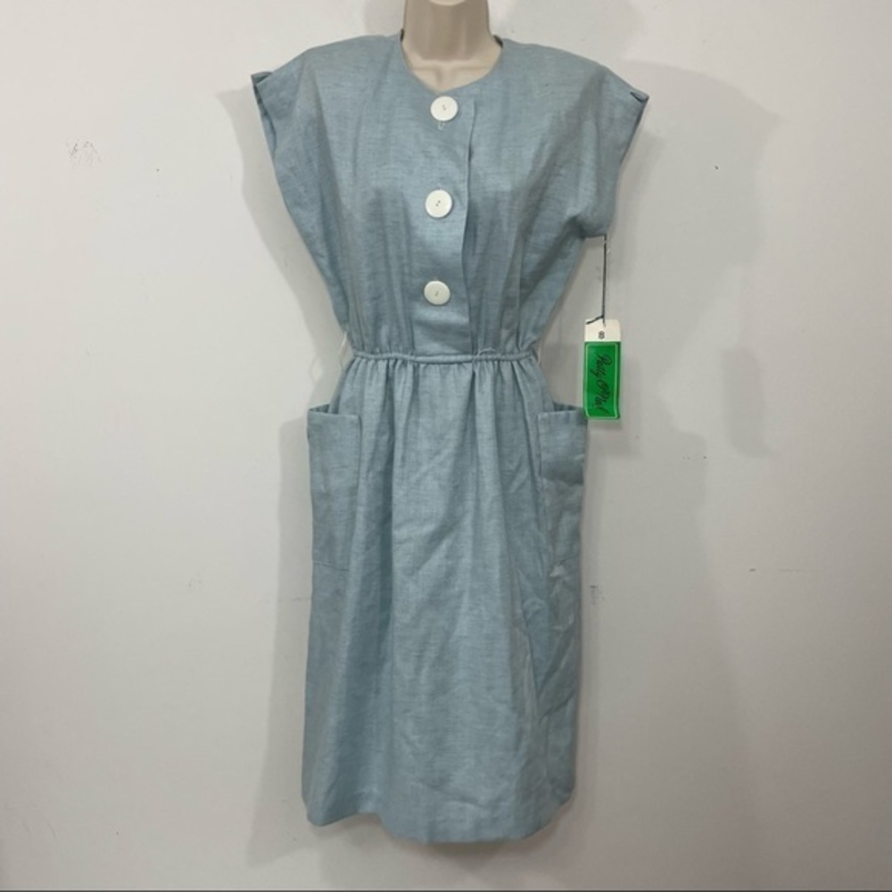 NWT VINTAGE 80s patty O’neil blouson dress midi blue size 6 structure